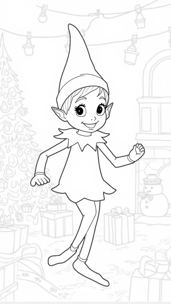 coloriage de Noël elfe sur l’étagère